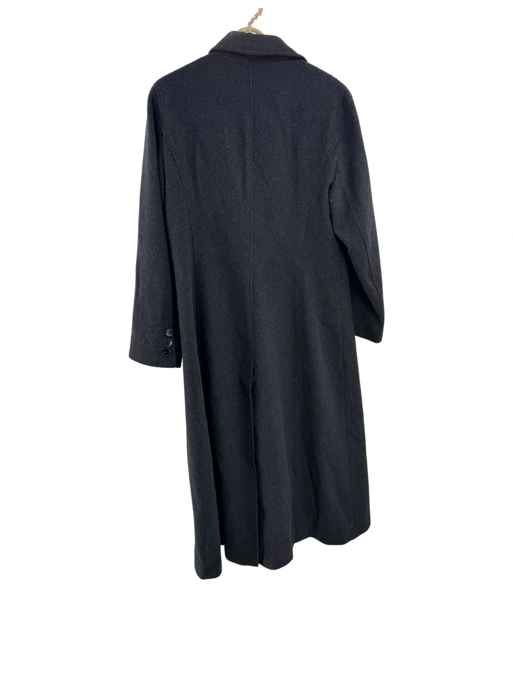 Anne Klein black dark Charcoal Gray Tailored Trench car Coat 100% wool winter